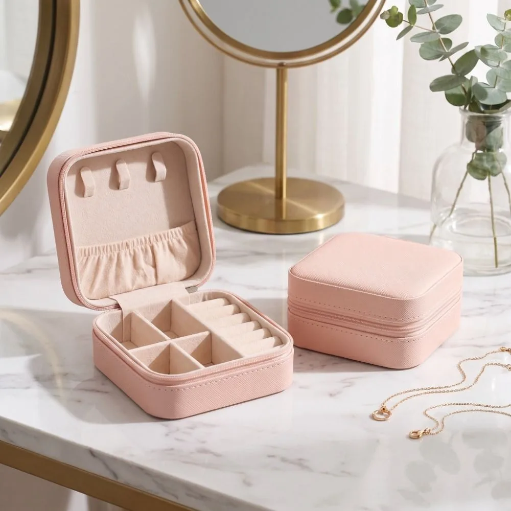 Square Jewelry Organizer Box Stackable PU Leather Jewelry Storage Box with Compartment Case Jewelry Display Box Valentine's Day
