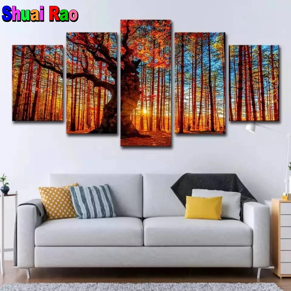 

5 pannels set Autumn forest scenery 5D diy diamond painting stitch mosaic full drill landscape diamond embroidery home decor