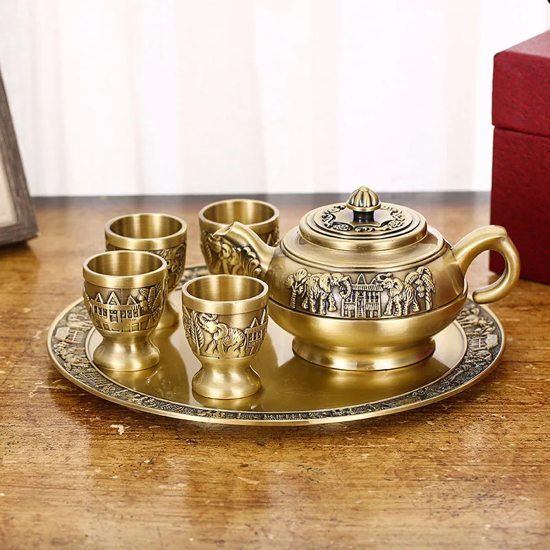 

Retro Elephant Relief Kung Fu Tea Set 6-Piece Tea Ceremony Set High-End Wine Set Home Decor Tableware Ornaments