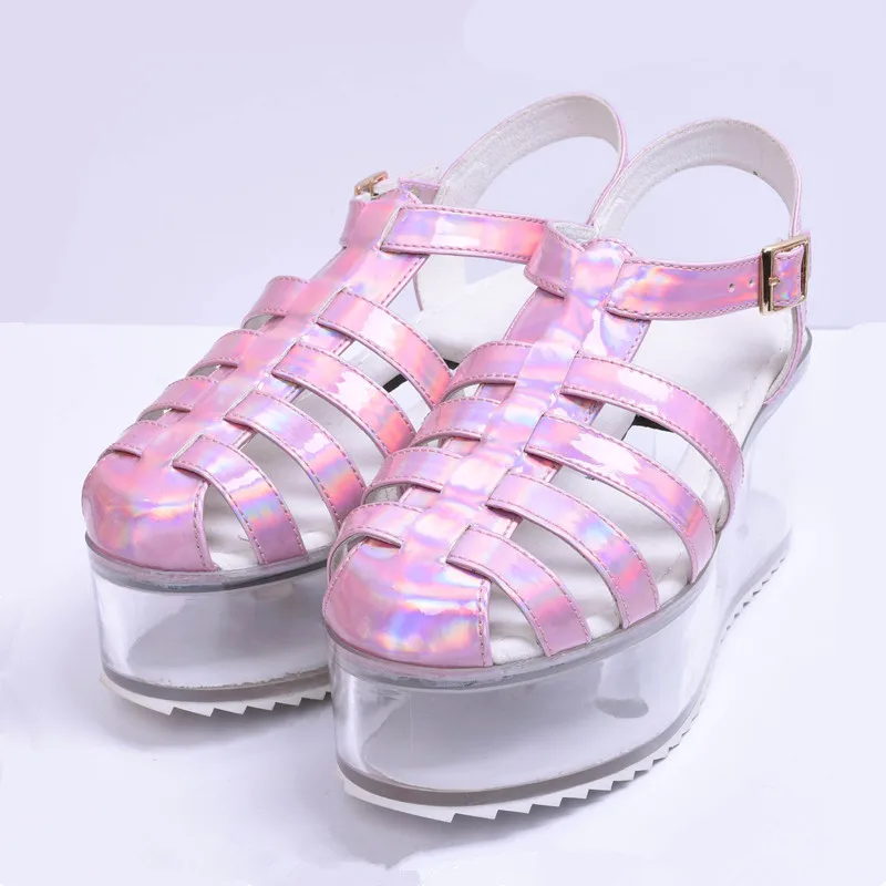 

Gladiator Designer Women Pink Platform Sandals Strap Fashion Transparent Height Increasing Summer Sandalias Femmes Silver Sapato