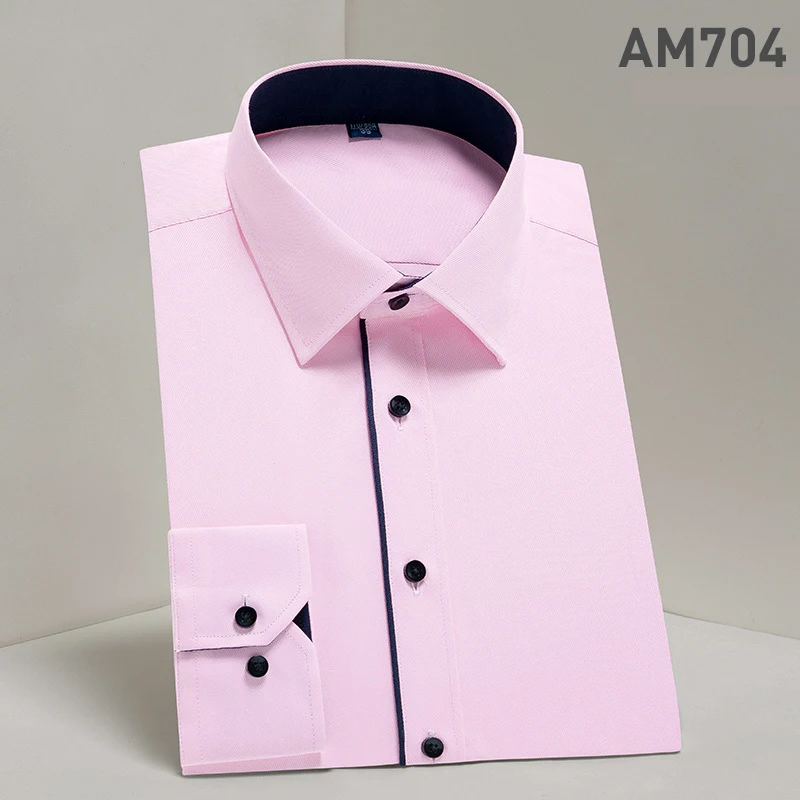 

Spring Men's Collar Shirt Non-iron Solid Color Long-sleeved Square Business Casual Professional Shirt With Pocket Fashion Design