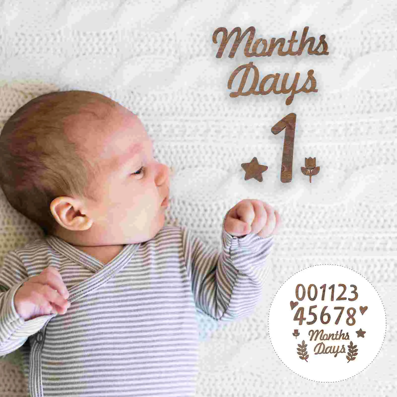 

Month Plate Wooden Baby Milestone Birth Announcement Sign Numbers Blocks for Shower Monthly Photo Props Newborn Emblems