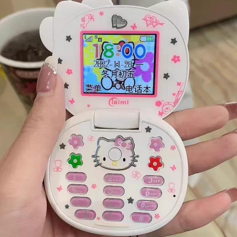 

Новинка 2023, Лидер продаж, милый флип-телефон Hello Kitty Sanrioed с рисунком, милый мини-телефон Taiml, подарки для игрушек для девочек, подарки на день рождения