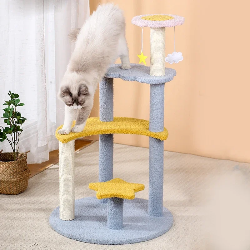 Blue Star Moon Shape Cat Climbing Frame Small Sisal Teasing Cat Toys Cat Scratching Board Claw Grinding Cat Toys Turntable Type