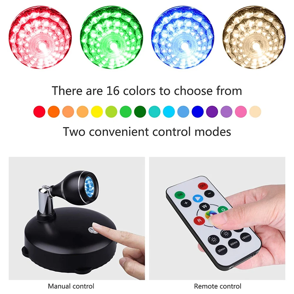 RGB or White Led Spotlight Battery Powered Touch & Remote Controller& Timer Indoor Decoration for Christmas,Holiday,Display