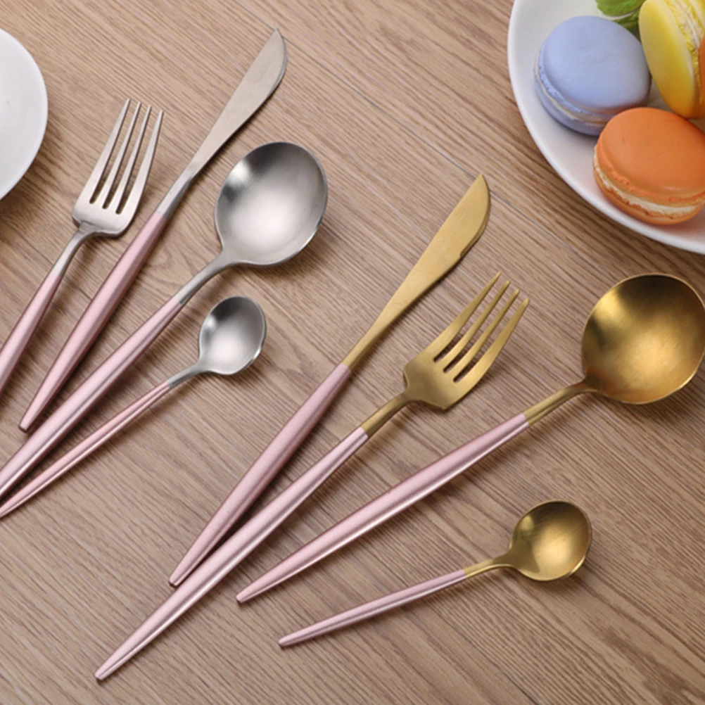 

Stainless Steel Cutlery Set Tableware Spoon Fork Knife Shining Modern Design Fine Dining for Family