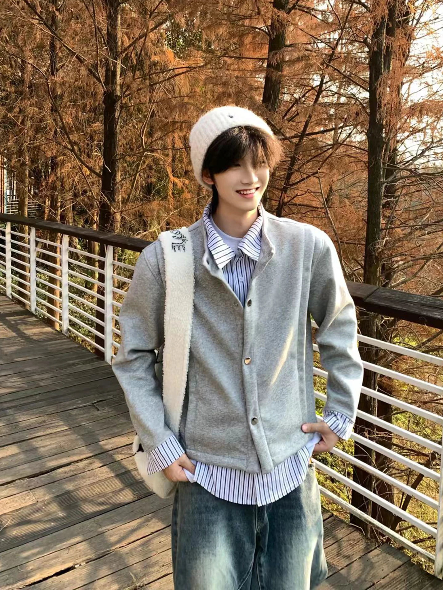 

Korean Sle Striped irt Collar Open Cardigan Sweatirt Men's Spring Faionable Loose Fit Long Sve Jaet