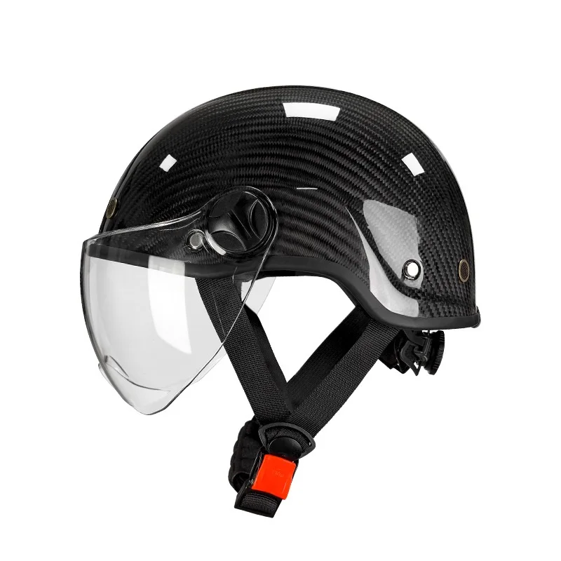 Unisex Retro Carbon Fiber Half Face Helmet Double Visor New 3C Electric Motorcycle Scooter Riding Safety Helmet for Summer