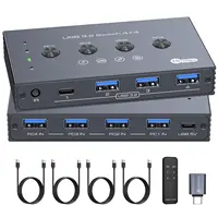 Conmutador USB 3,2 de 10Gbps, 4 ordenadores compartidos, 4 periféricos, conmutador USB 3,0 de 4 puertos para ratón, teclado, impresora con control remoto y Cables