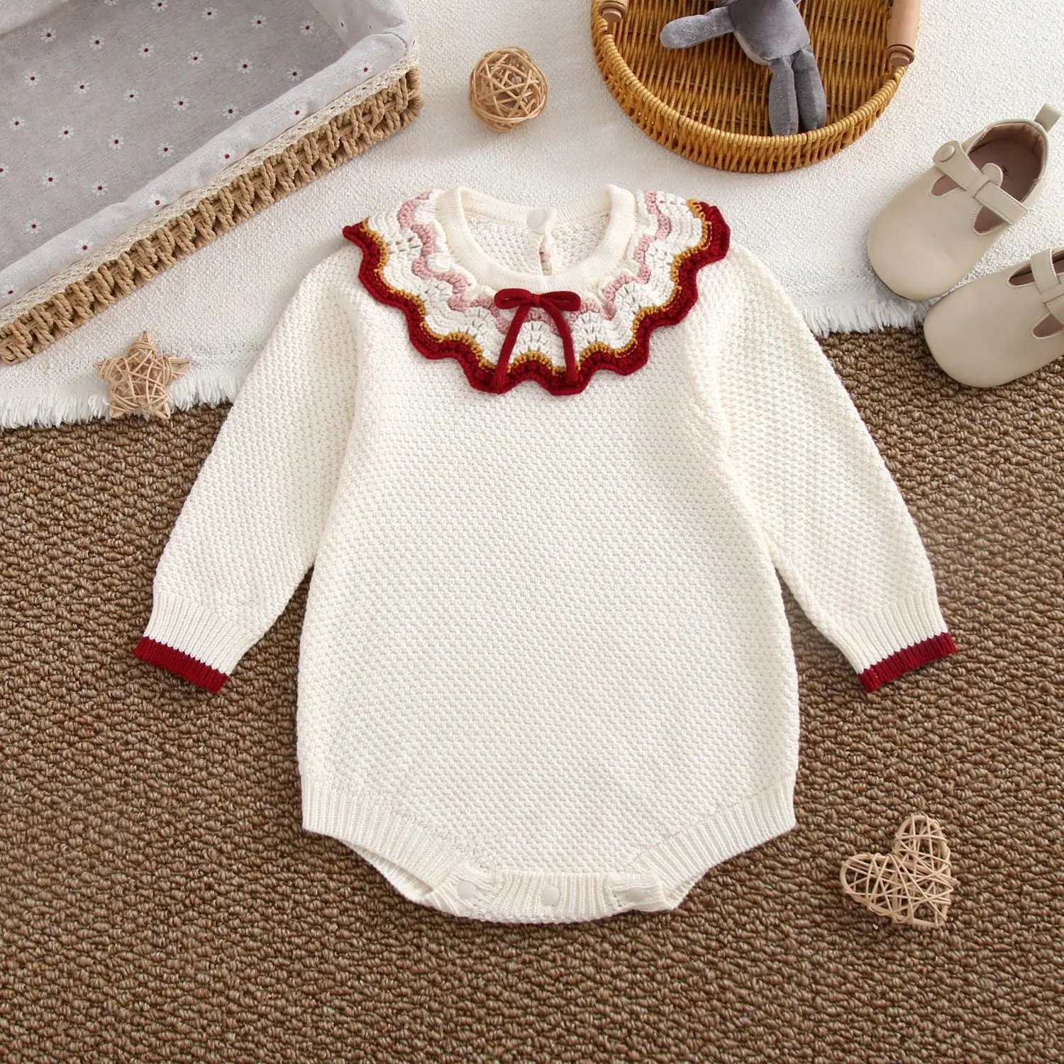 0-24M 100% Cotton Newborn Kid Baby Girl Knit Romper Winter Sweater Clothes Long Sleeve Thick Warm Bodysuit Cute Outfit
