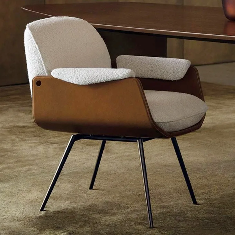 Medieval saddle leather linen modern simple living room dining table and chairs comfortable with armrests