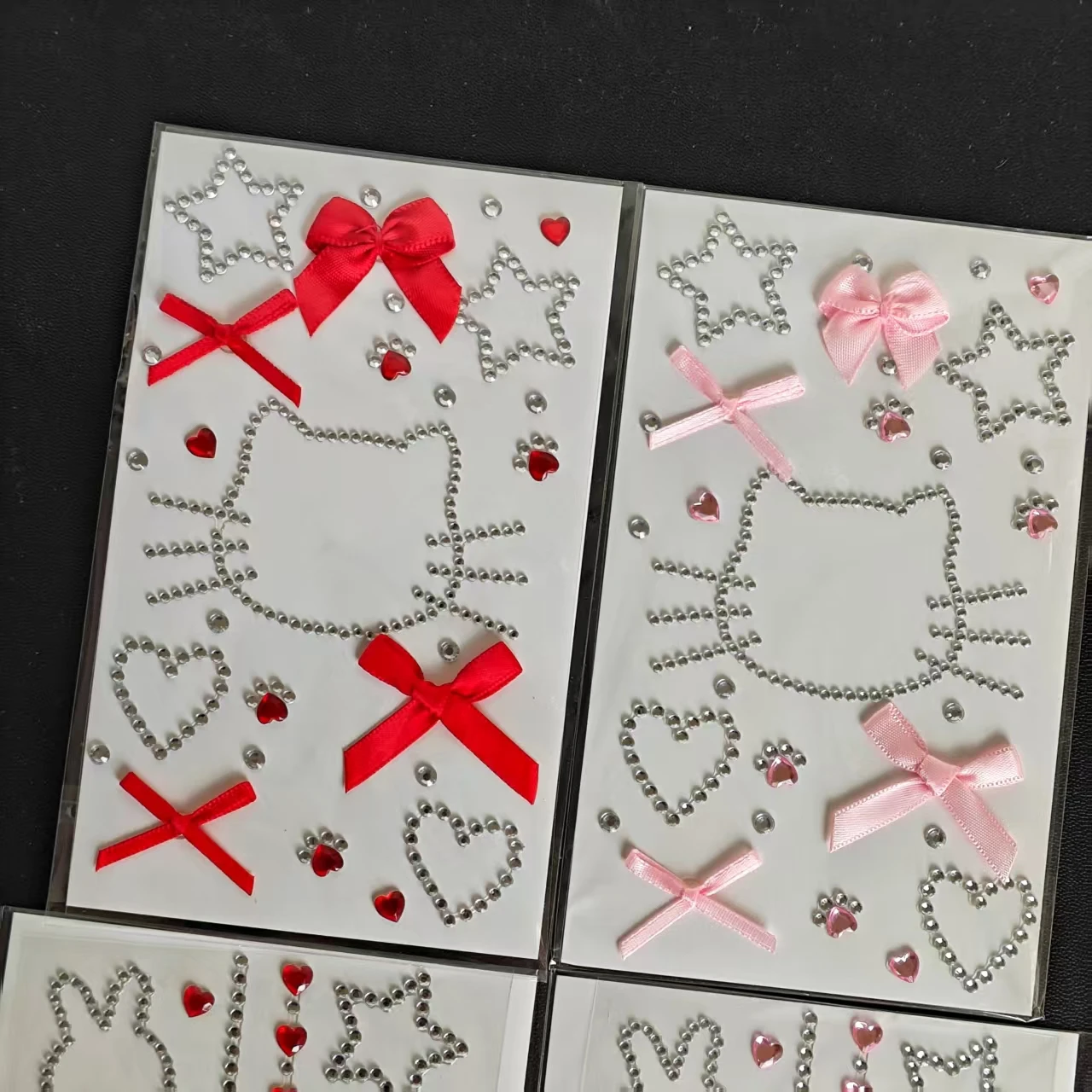 4 Cute Cartoon Diamond Stickers of Kittens and Rabbits, Children's Face Stickers for Dressing Up, Stage Diamond Stickers, Cute Cartoon Rhinestones