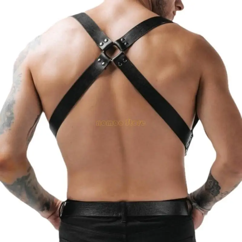 31BF Männer Hosenträger PU Leder Harness Männer Punk Brust Schulter Gürtel Hosenträger Hemd Gürtel