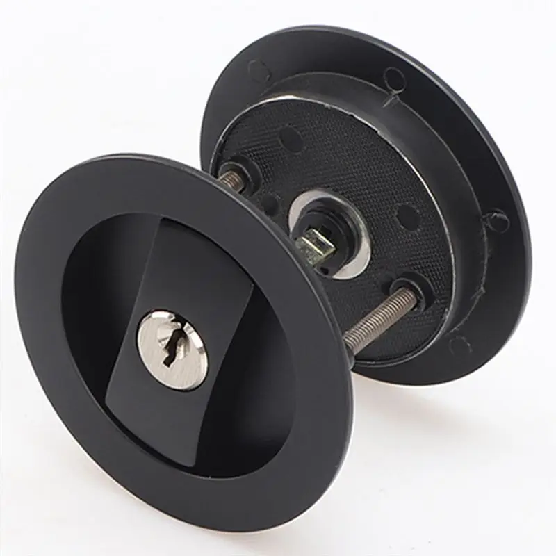 B44C 1 Piece Sliding Pocket Door Lock Black Privacy Round Pocket Door Hardware Black Contemporary Pocket Door Lock With Keys