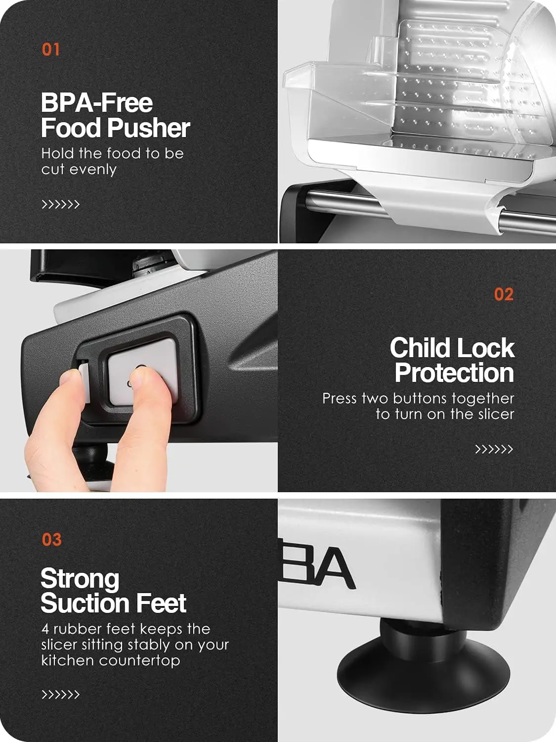 Deli-Trancheuse à viande, lame en acier inoxydable de 7.5 pouces, épaisseur réglable, verrouillage enfant, pour usage domestique