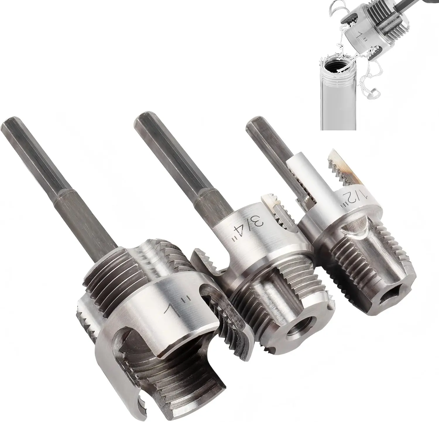 3Pcs Internal & External Pipe Threading Tool,Electric Drill Compatible Pipe Thread Cutting Tool for 1/2