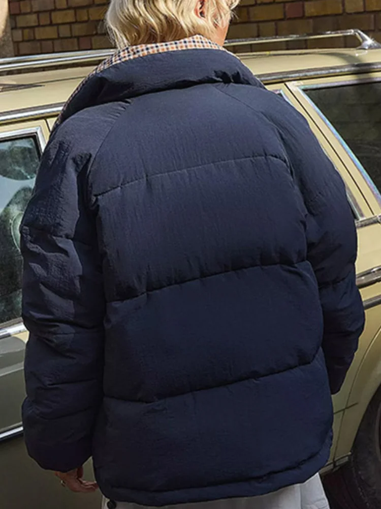 

Reversible Cotton Padded Jacket Women Cotton Coat Winter Warm Oversized Double-sided Checked Outerwear Winter Warm Outwear