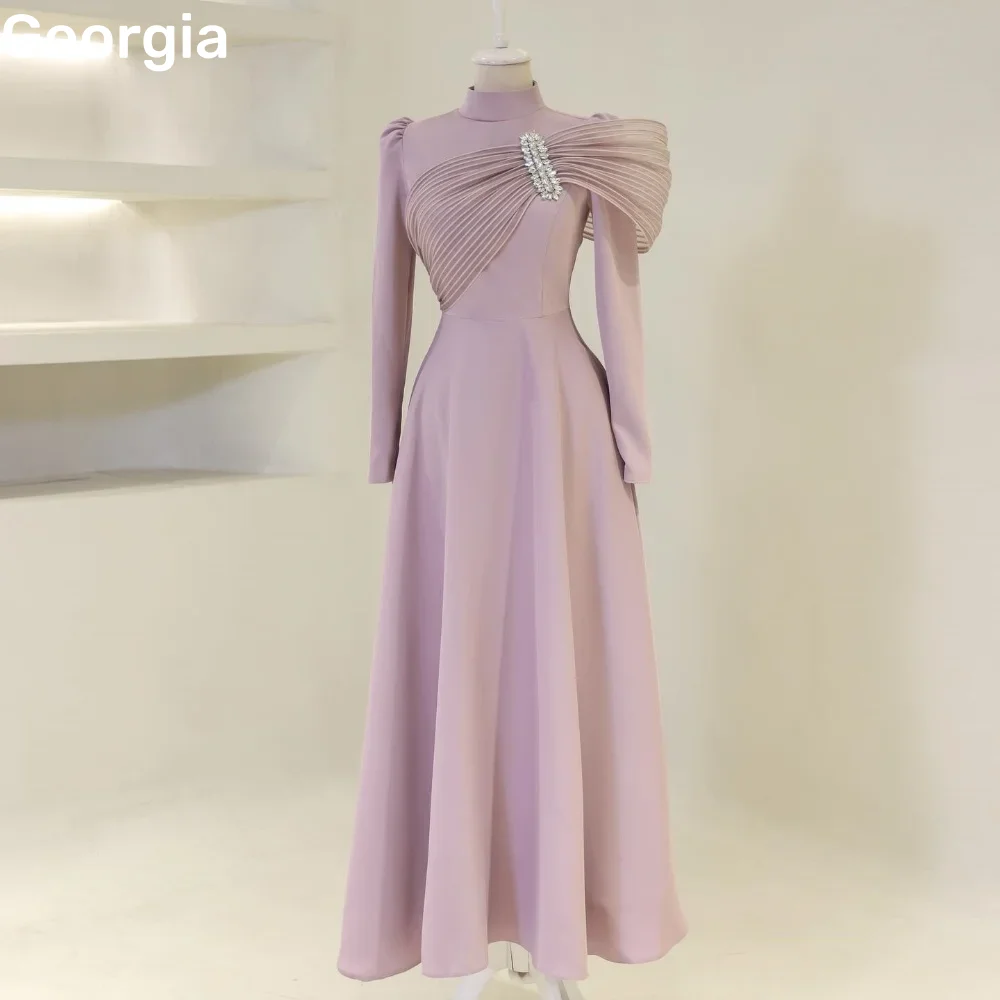 Beadings Luxury Evening Dresses Scoop Neckline Customize Elegant Dresses For Women Floor-Length Zipper Long Sleeves Prom Dresses