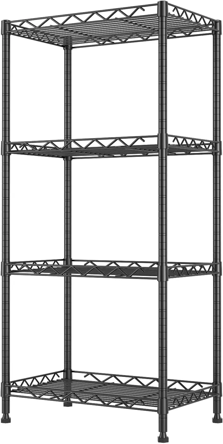 

4-Tier Wire Shelf Metal Rack,Narrow Wire Shelving Unit 17.3" Wx11.4 Dx44.3 H,Height Adjustable Storage Pantry Shelves wi