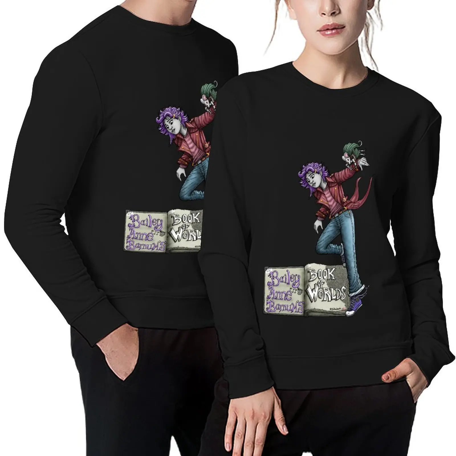 

Bailey Anne Barnum and Lady Nimn leaping with logo. Pullover men's winter sweater blouse men sweatshirt