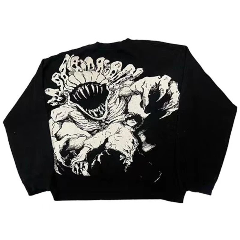 Spider Pullover Knit Sweater Gothic Punk Hip Hop Rap Retro Vintage Loose Y2K Men\'s Jumpers Knitwears Oversized New Women Sweater