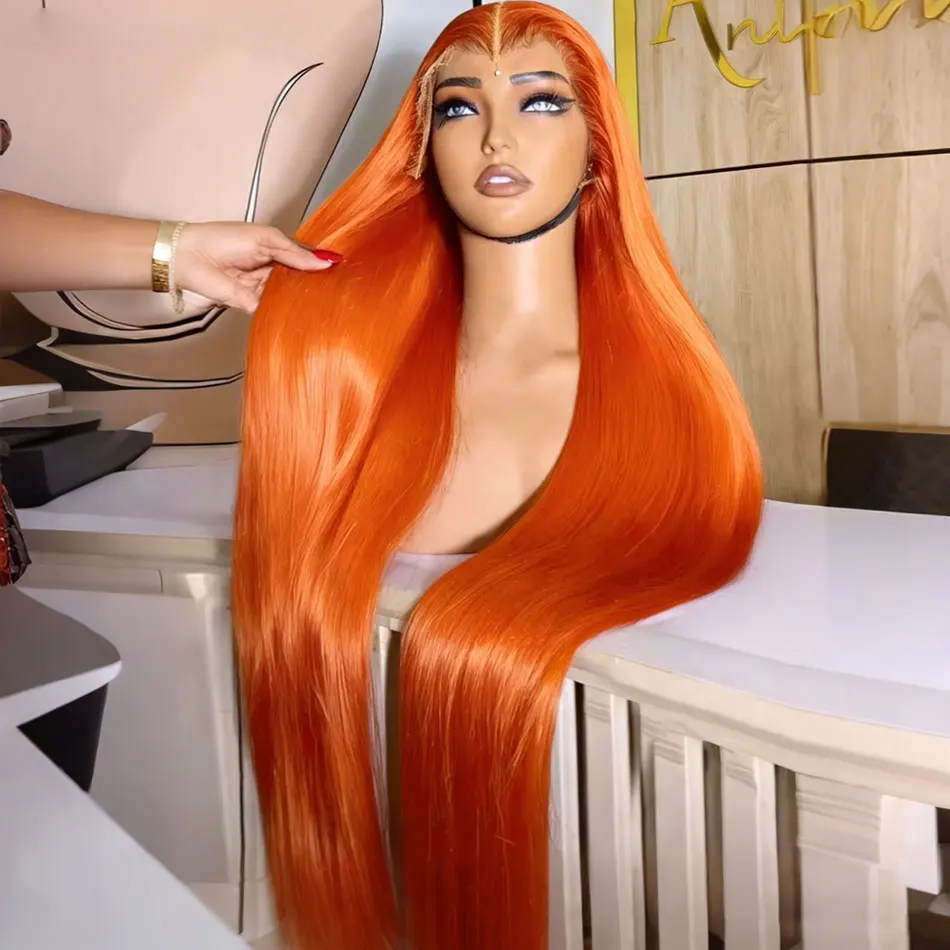 

30-40-дюймовые прямые парики с оранжевым имбирным оттенком 350, с кружевной передней частью, из натуральных человеческих волос, бразильские, цветные, 13x6 HD, прозрачные кружевные фронтальные парики