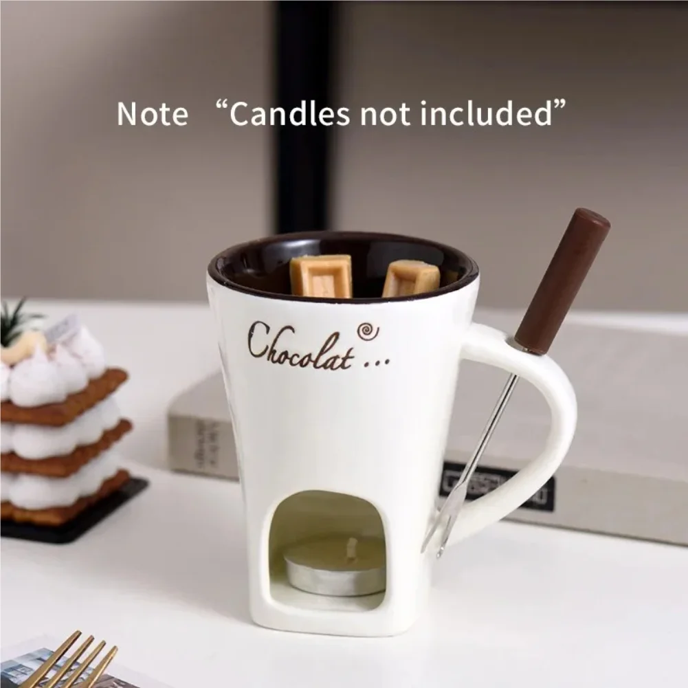 

European Style Candle Cup Cheese Chocolate Ice Cream Candle Heated Melted Ceramic Cup Home Kitchen with Fork Creative Coffee Cup