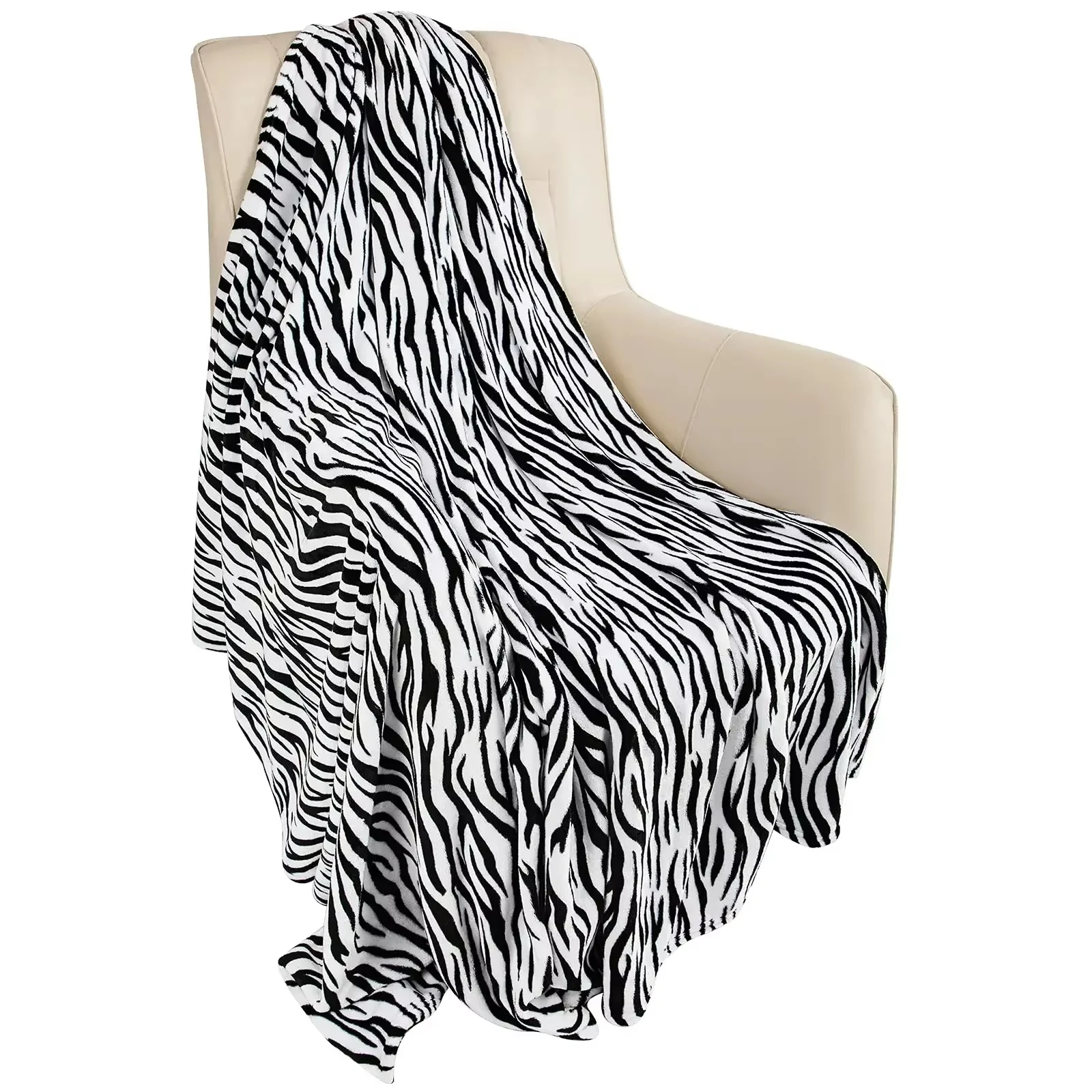 Black White Zebra Flannel Fleece Throw Blanket - Fuzzy Soft Lightweight, Warm Cozy for Couch & Bed