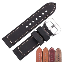 Handmade Leather Watch Strap Band Retro Cowhide Design In Black Brown Red Fits 22mm 24mm Watches Buckle Fastening Watchbands