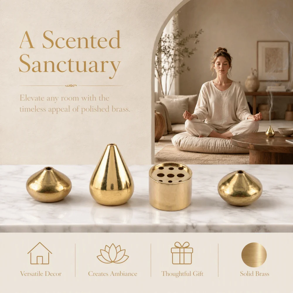 3 Pieces Brass Incense Holder Burner Gourd Shape Water Drop Shape Incense Stick Holder Portable Size Mini Brass Incense Holder