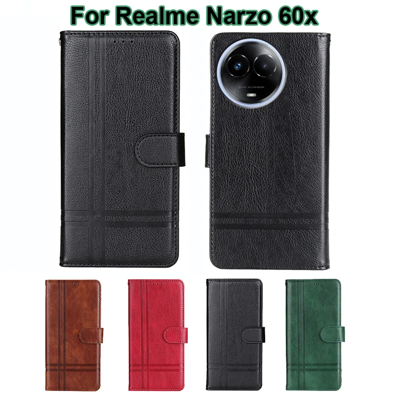 

Vintage Leather Case For Realme Narzo 60x Flip Cover For Realme 11x 5G Funda Coque Wallet Phone Capa Realme 11 5G Global чехол