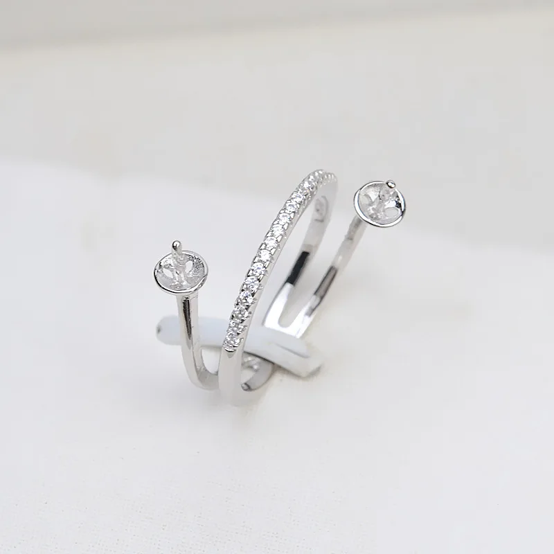 S925 Sterling Silver Adjustable Finger Ring Mountings Base Setting Findings Jewelry Mount Accessories for 6-7mm Pearls 3pcs/lot