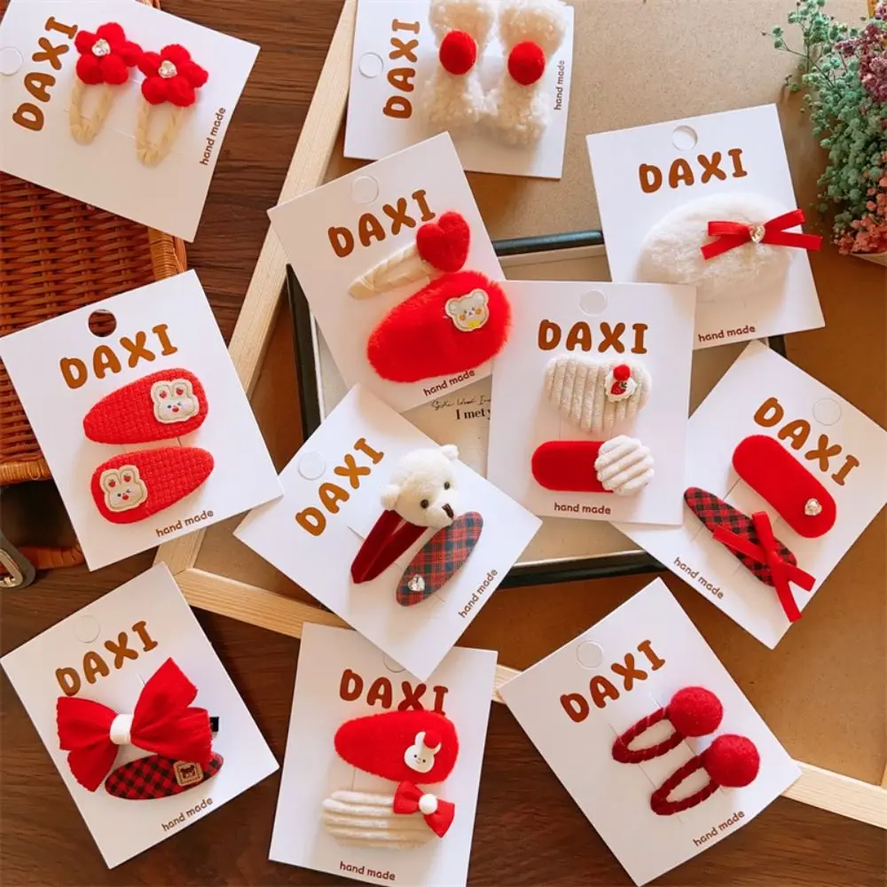 

Hair Accessories Children New Year Hairpin Hanfu Headdress Chinese Style New Year Barrettes Plush Princess Red Bow Hair Clip