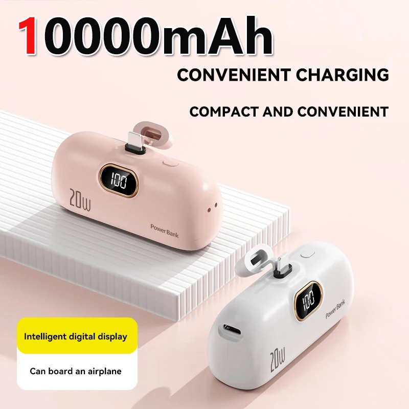 10000mAh Wireless Power Bank Mini Capsule Fast Charging Mobile Power Supply Emergency External Battery For Type-c iPhone Xiaomi