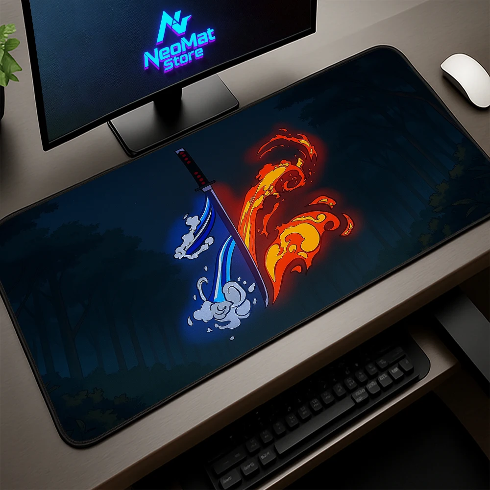 

Deskmat Extended Mousepad Anti-slip Rubber Pad Accessories Keyboard Mat Large Gamer Table Desktop Setup Table Water Fire Sword