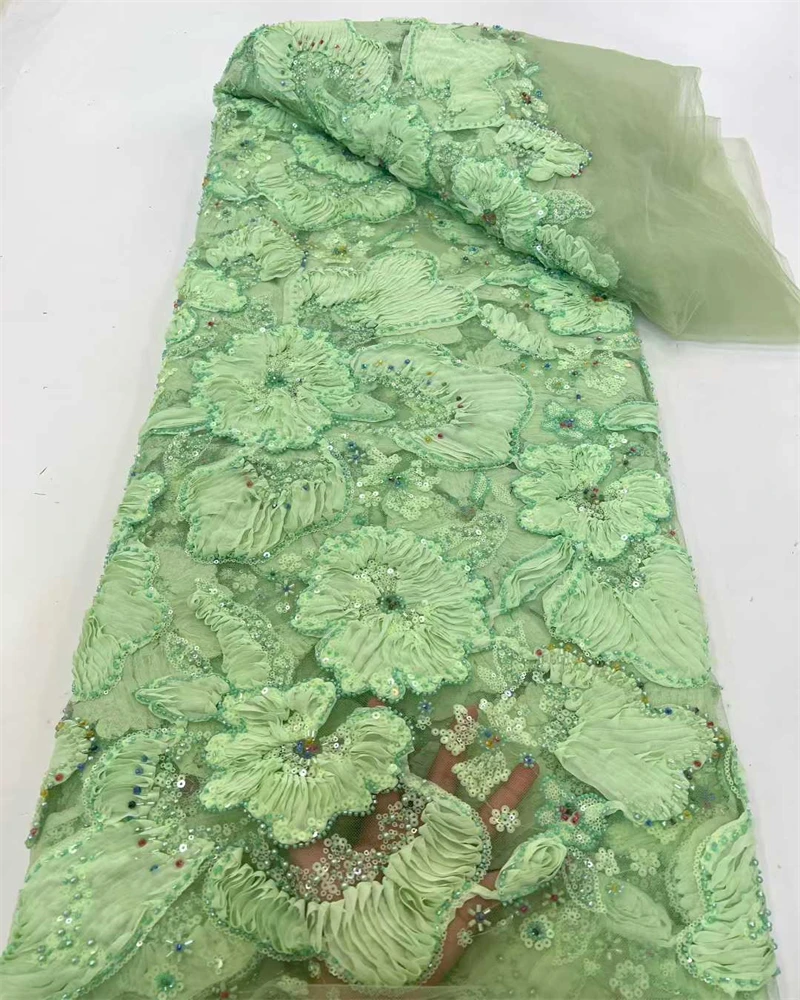 

For Sewing Luxury Midi Party Dresses French Tulle Mesh Sequins Lace Newest Design African Nigerian Bead Embroidered Lace Fabric