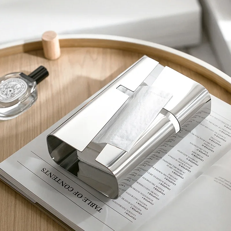 

Modern light luxury stainless steel household coffee table tissue storage box, creative stainless steel pumping carton