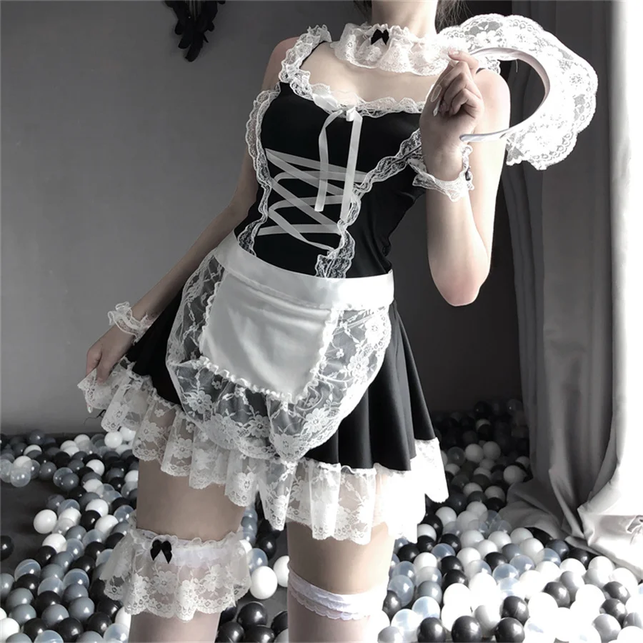 Disfraz de Lolita japonés para Halloween, minivestido de sirvienta, uniforme de Roleplay, dulce y Sexy, para Club nocturno