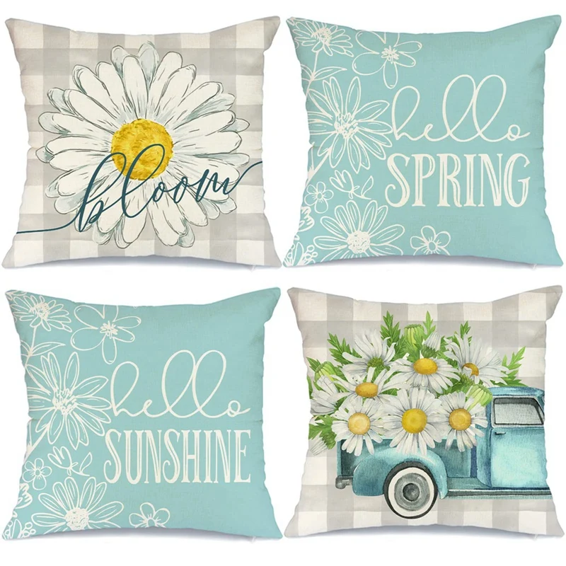 

Home Decoration Pillowcase 18X18 Set Of 4 Farmhouse Throw Pillows Spring Decorations Pillowcase Home Decor For Couch Sofa