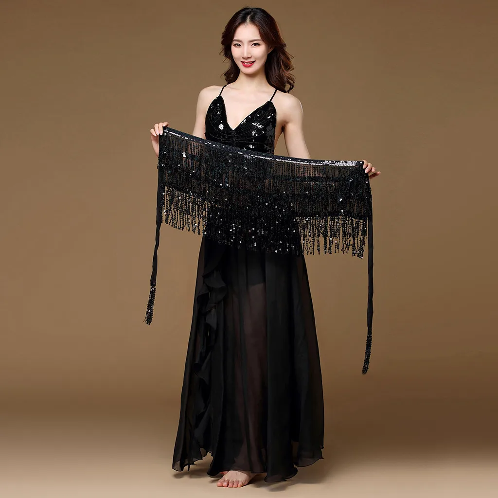 Hip Belly Women Skirt Tassels Scarf Dance Sequins Costume Wrap Bead Outfit Gold Christmas Skirt Black Sequin Skirts