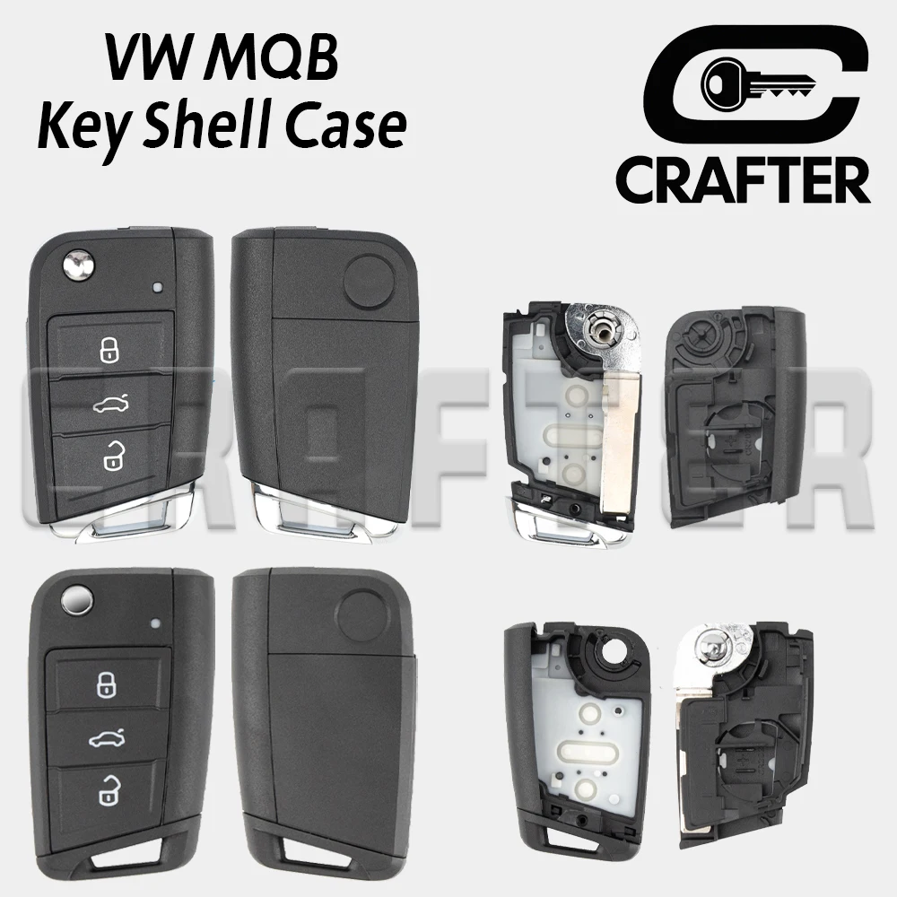 Key Crafters 5G0959752 Flip Remote Car Key Shell Case 3 Buttons WIth Cutting Service For VW Volkswagen Flip Blade HU66 Or HU162T