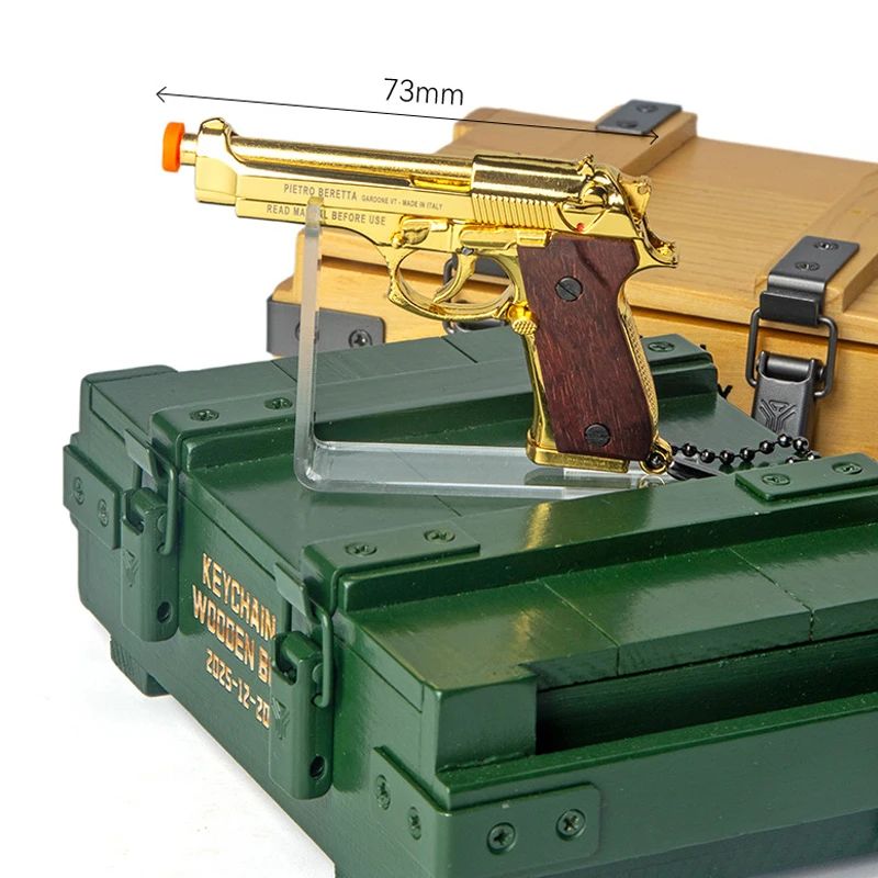

Outdoor Portable EDC 1:3 Solid Wood Metal 92F Gun Model Detachable Toy Keychain