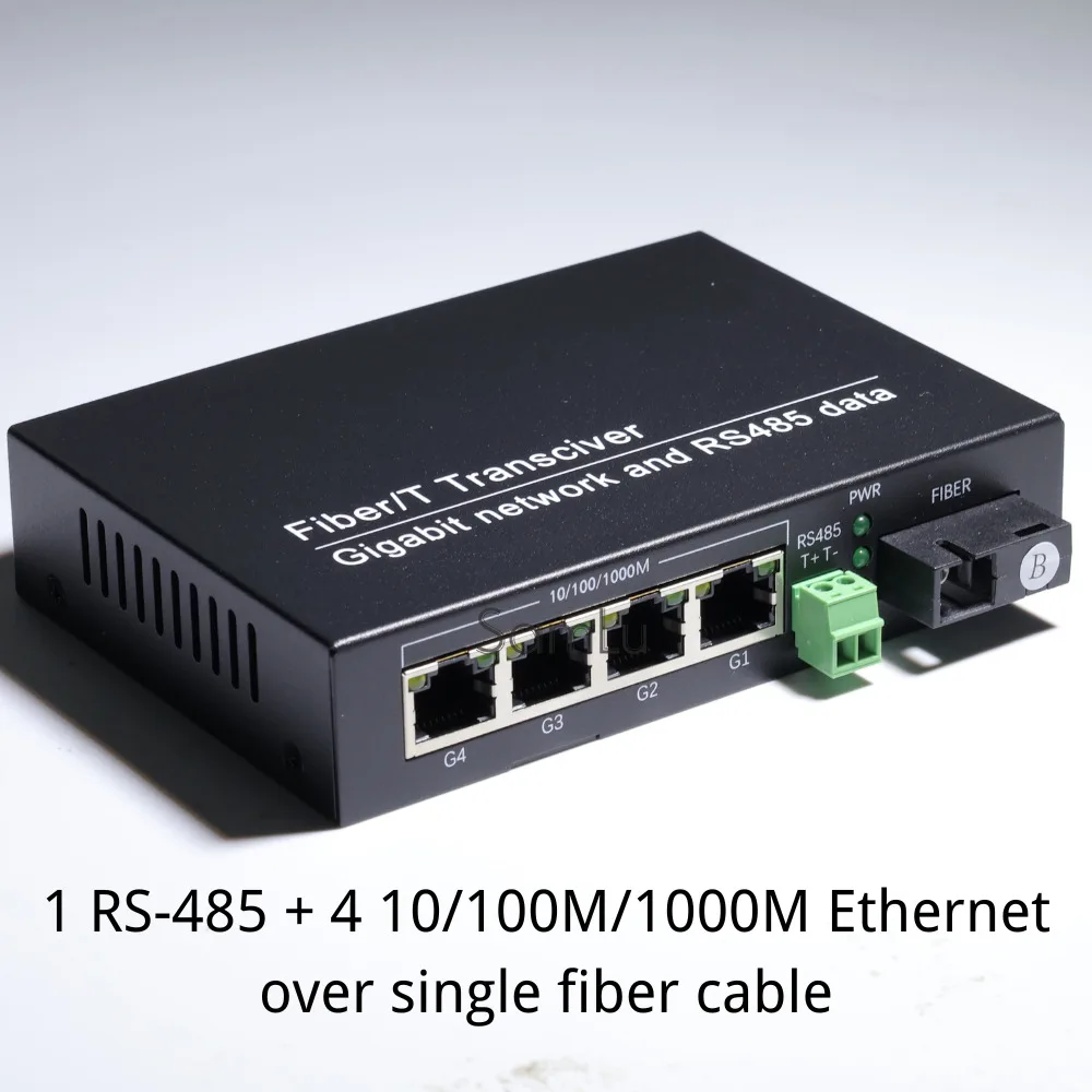 

1 Pairs Optical Media RS485+4 Gigabit Ports 20Km SX SM SC RS485 To Ethernet Fiber Converter Plug And Play Fiber Media Converter