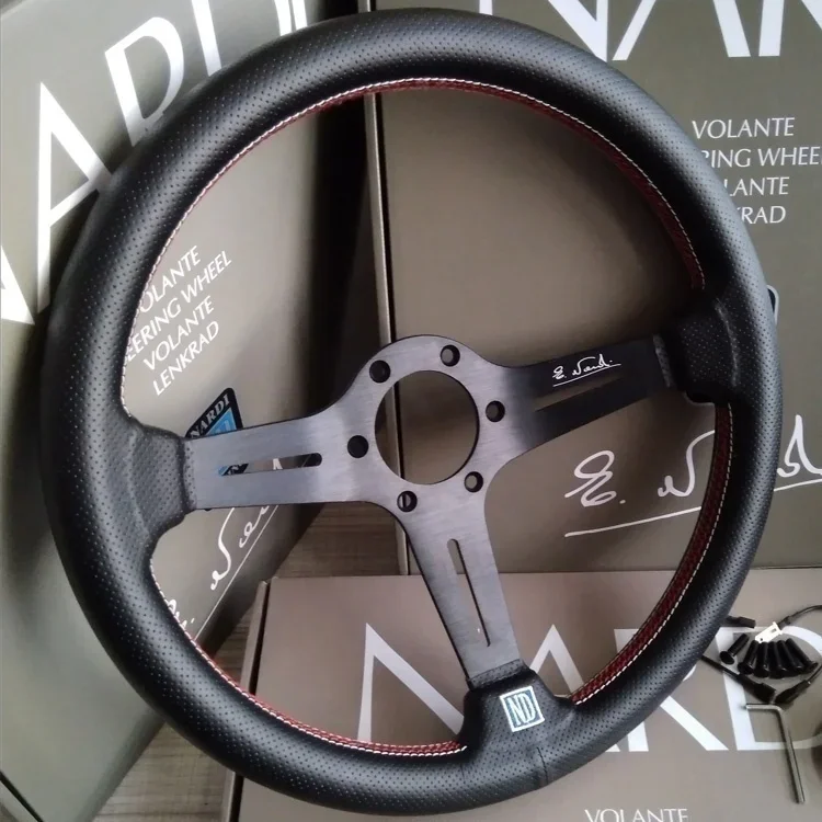 ND 14 Inch 350mm Universal Leather Auto Racing Steering Wheel Deep Corn Drifting Sport Steering Wheel Car Accessories NARDI