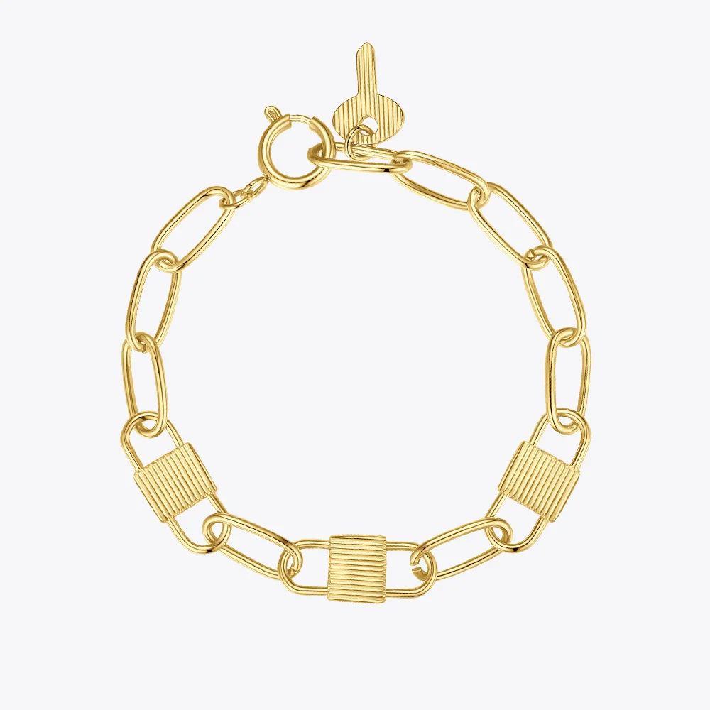 ENFASHION Goth Lock Key Bracelets For Women Gold Color Stainless Steel Bracelet 2020 Fashion Jewelry Bijoux Femme B202218