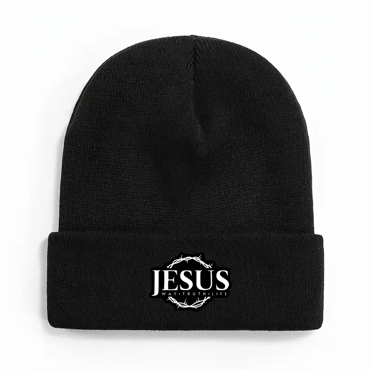 Jesus Religious Beanie Hat Thick Knit Winter Cap with Jesus Name Print, Warm Christian Faith-Based Cold Weather