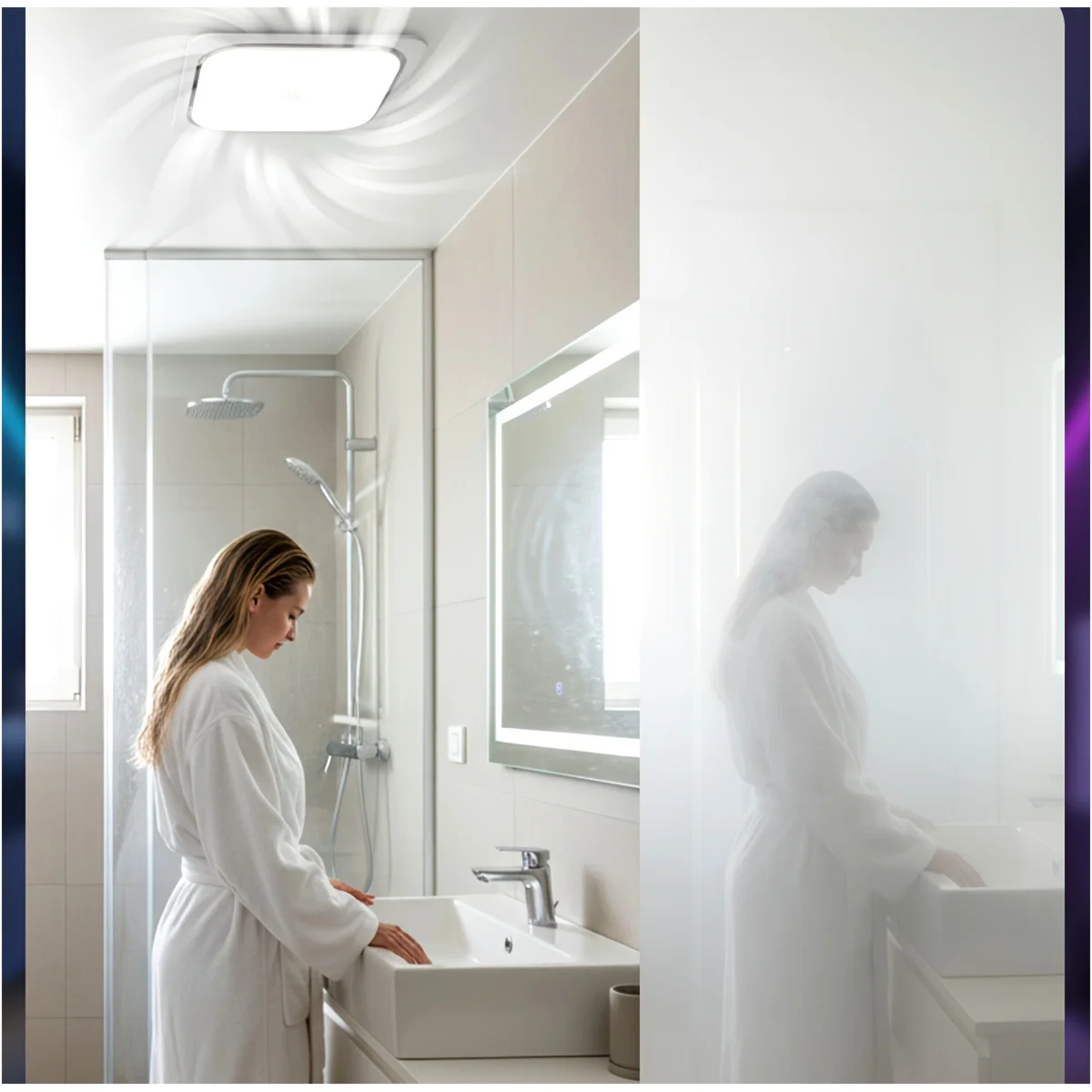 Modern Bathroom Exhaust Fan with Built-in Light – 120V, 45W, Quiet Operation | Adjustable 9-Color RGB Lighting + Tunable White L