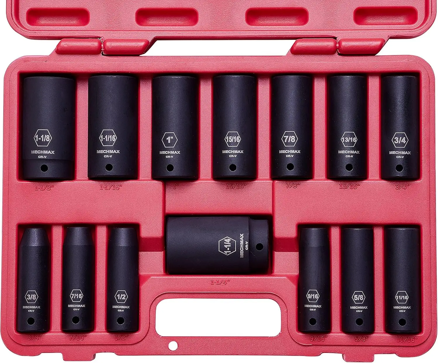 

14-Piece 1/2' Heavy Duty Impact Socket Set, 3/8'-1-1/4', Chrome Vanadium Steel, Thick Wall for High Torque & Lug Nuts