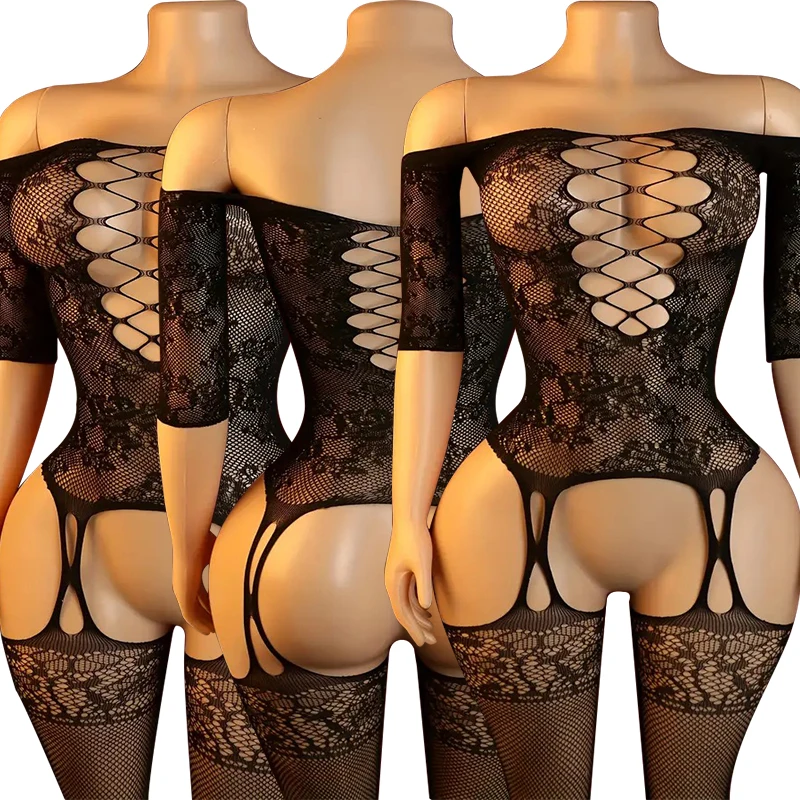 Summer Crotchless Bodysuit Bra Sets  Lingerie Women Fishnet Garters Body Stockings  Costumes Open Bras Underwear Set