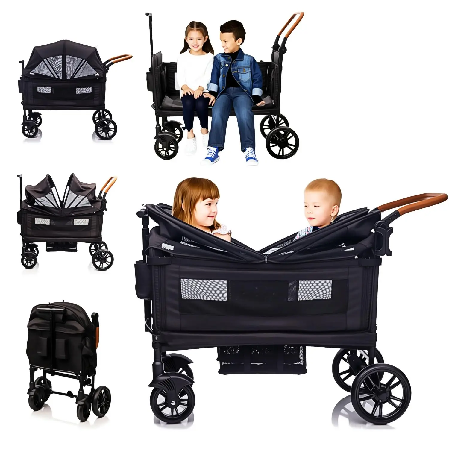 MRZLB Luxury Wagon Stroller for 2 Kids & Cargo-Lightweight Travel Stroller